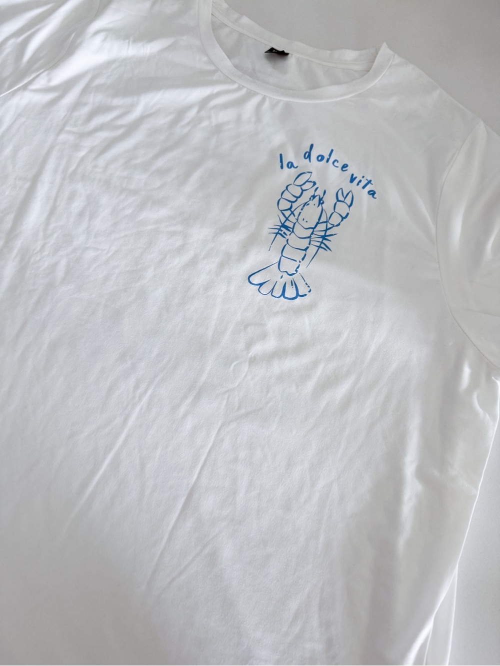 SHEIN White Short Sleeve Tee with Blue Lobster Graphic